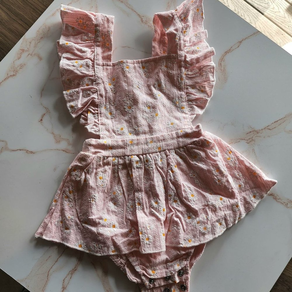 Pink Ruffle Romper with White Flowers